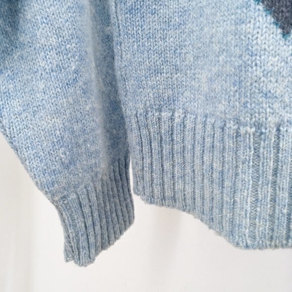Unisex VTG Argyle Sweater Baby Blue/Navy/Teal Men's S/Women's M - Picture 9 of 15